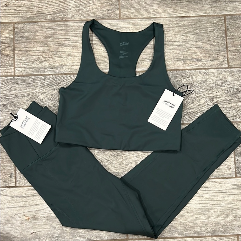 Girlfriend Collective Dark Green Sports Bra and Leggings Set
